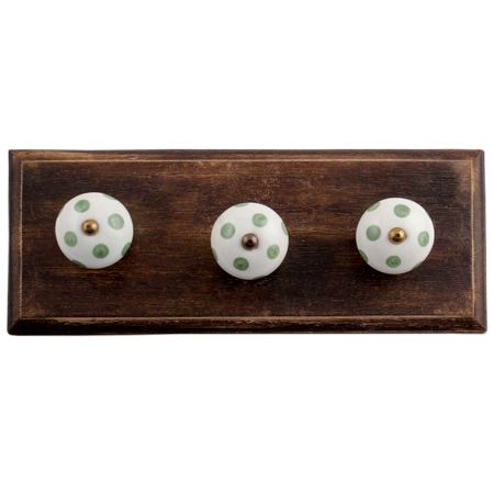 White Smoky Green Dot Wooden Hooks